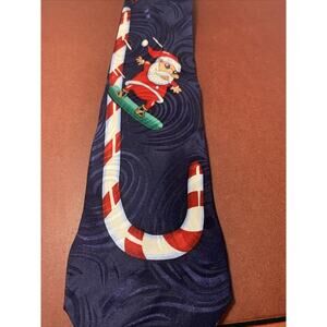 CHRISTMAS SANTA SNOWBOARDING Silk Neck Tie American Greetings EUC Necktie